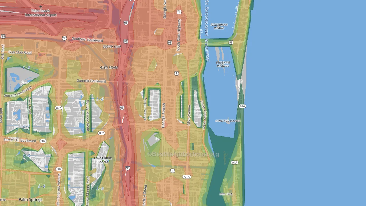 South Side, West Palm Beach, FL Map of Noise Levels in South Side
