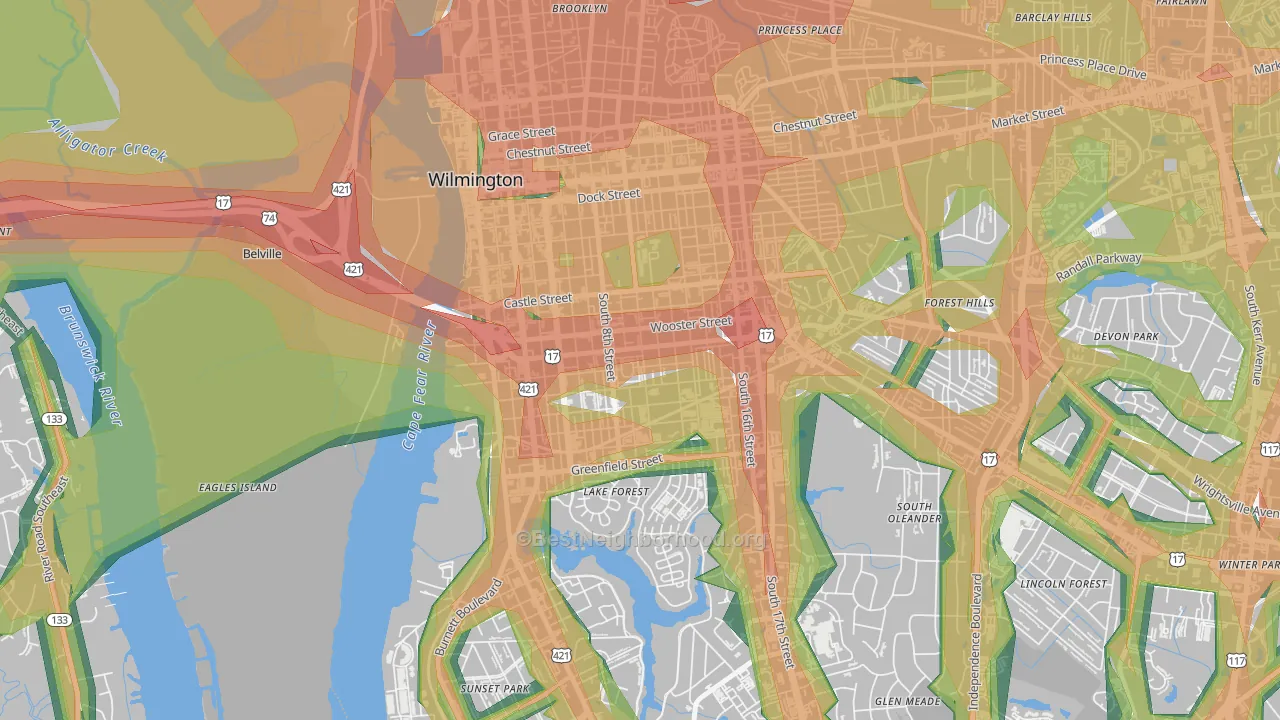 South Side, Wilmington, NC Map of Noise Levels in South Side
