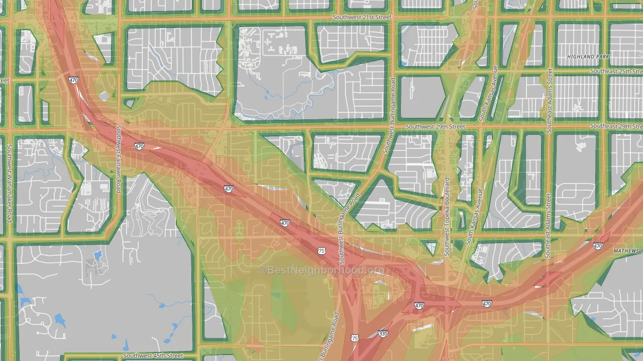 South Southeast 1, Topeka, KS Map of Noise Levels in South Southeast 1