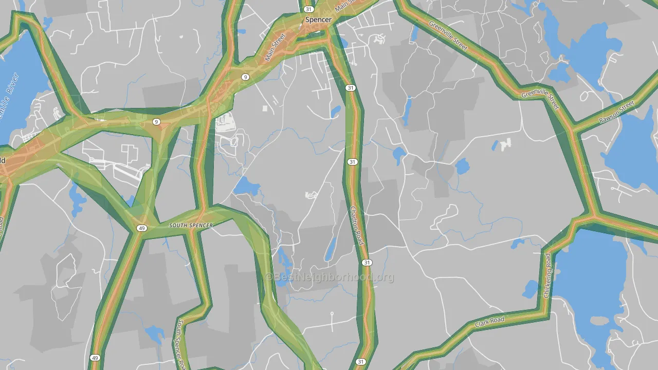 South Spencer, MA Map of Noise Levels in South Spencer