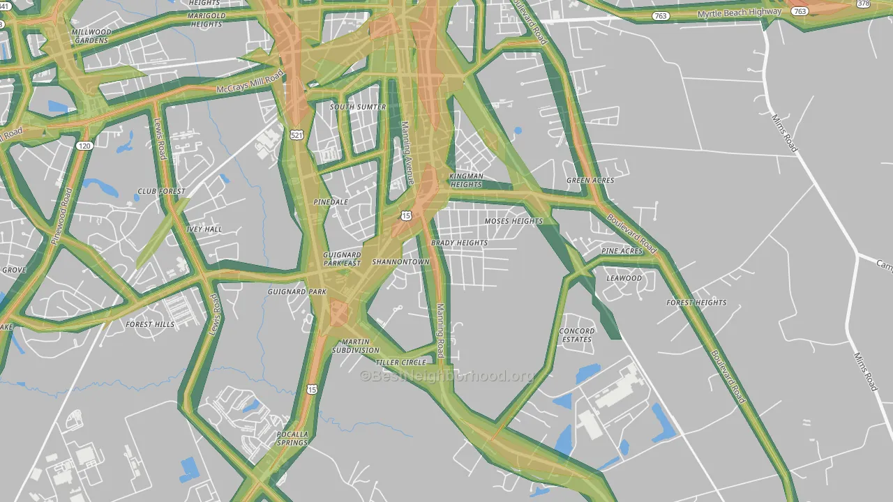 South Sumter, SC Map of Noise Levels in South Sumter