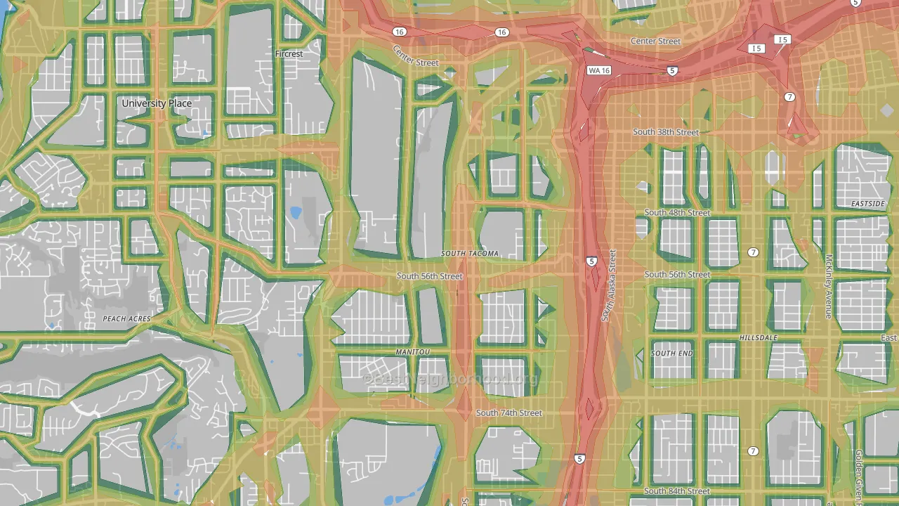 South Tacoma, Tacoma, WA Map of Noise Levels in South Tacoma