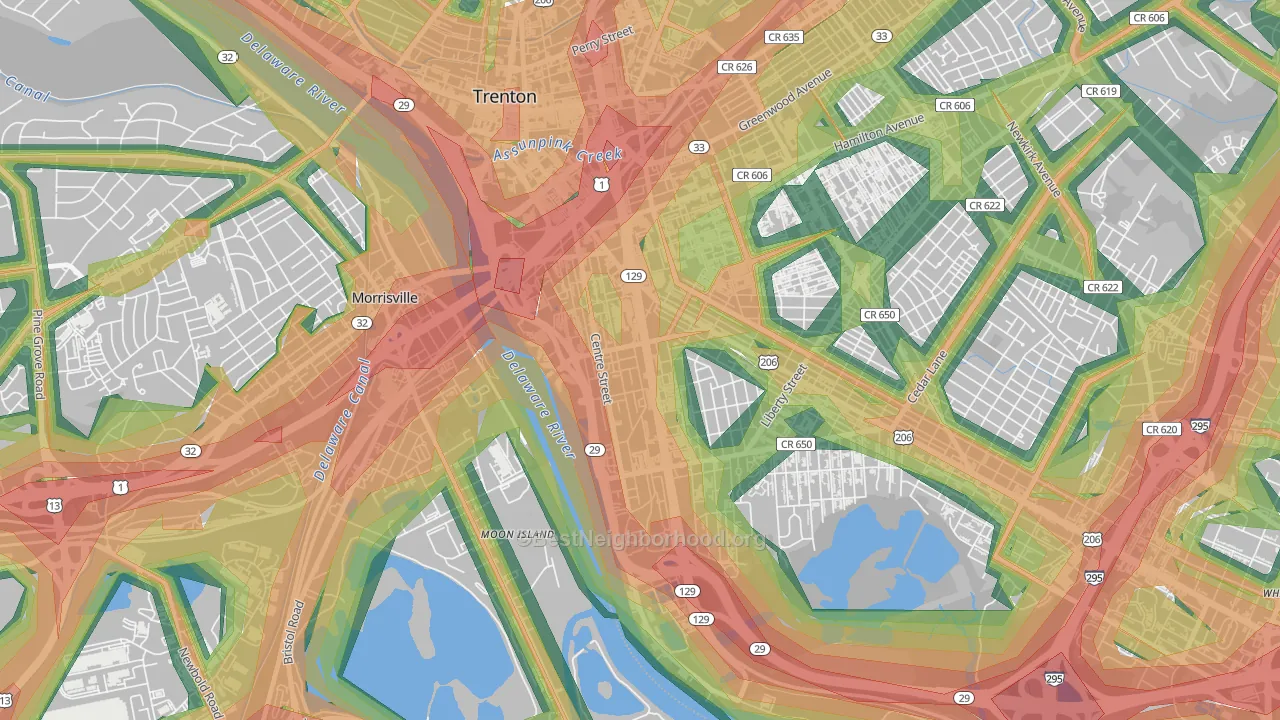 South Trenton, Trenton, NJ Map of Noise Levels in South Trenton