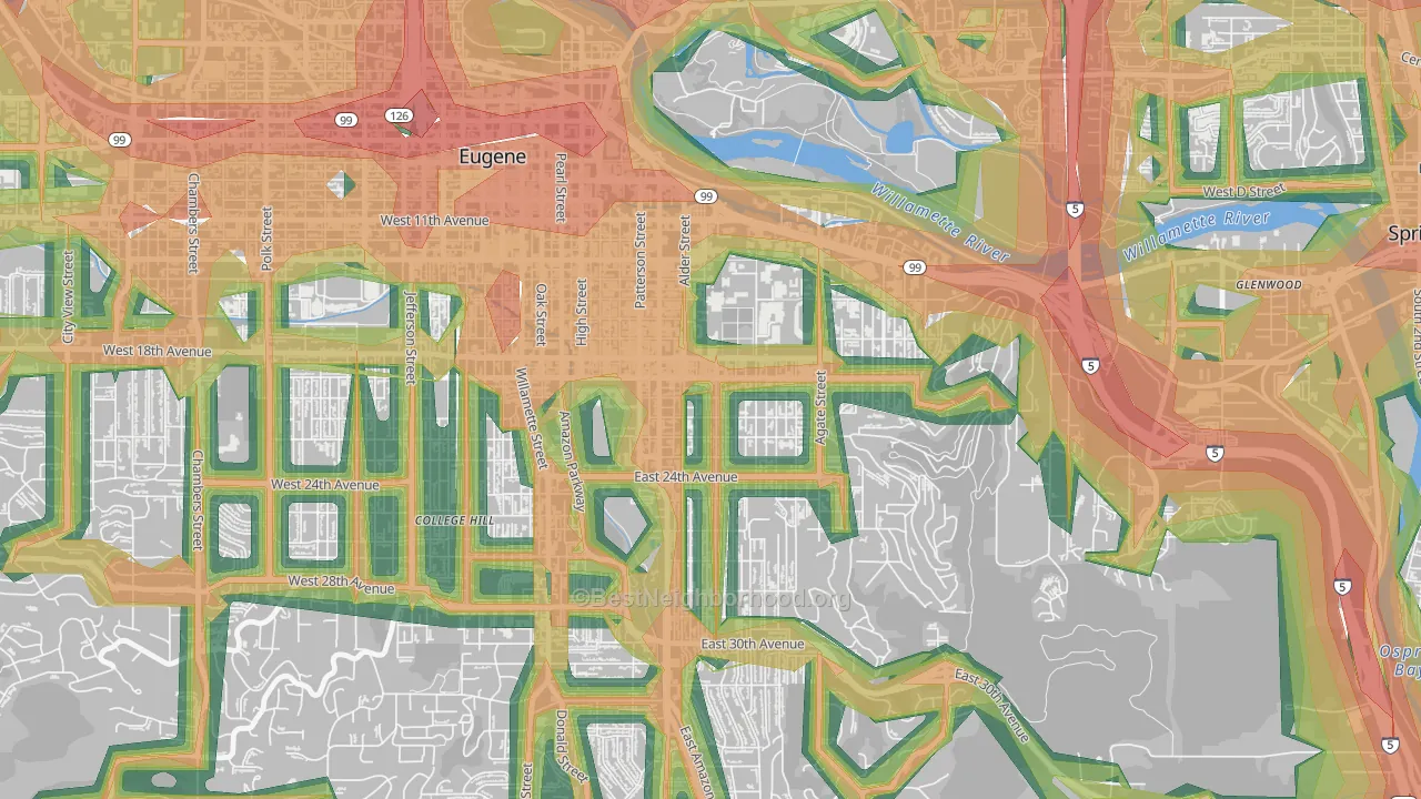 South University, Eugene, OR Map of Noise Levels in South University