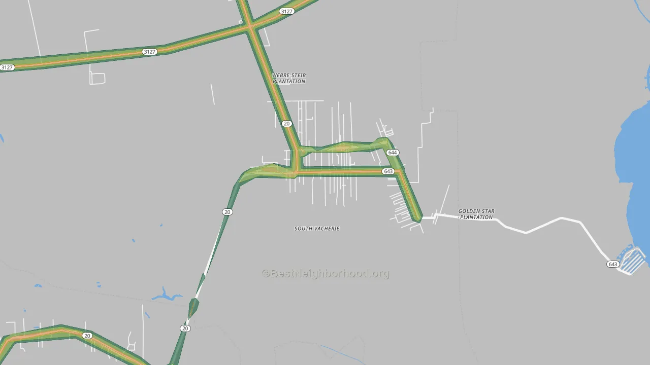 South Vacherie, LA Map of Noise Levels in South Vacherie