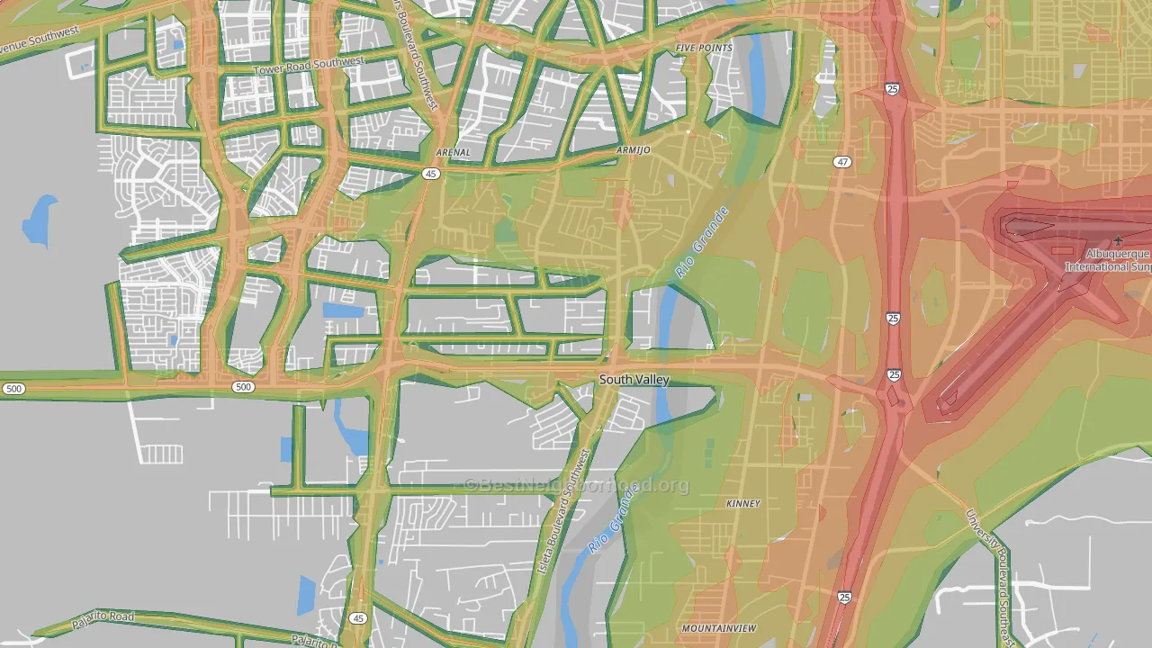 South Valley, NM Map of Noise Levels in South Valley