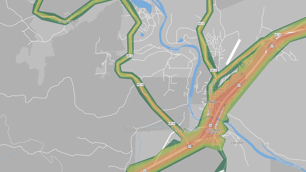 South Van Buren, MO Map of Noise Levels in South Van Buren