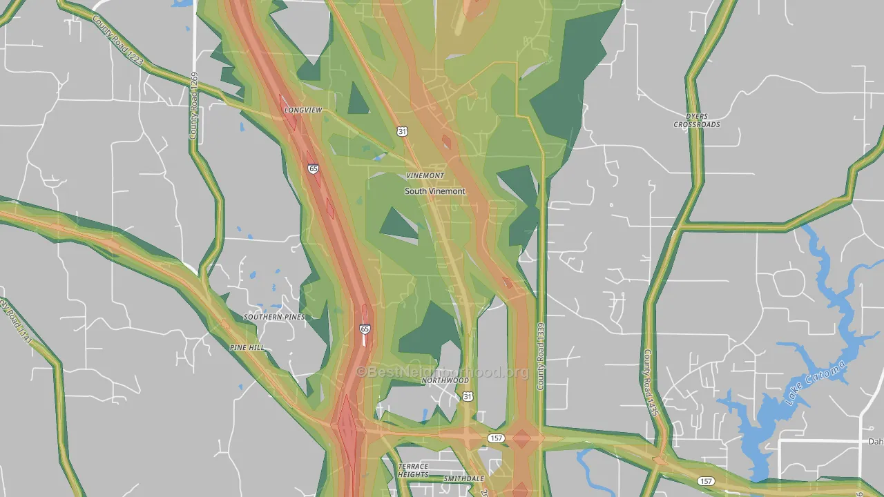 South Vinemont, AL Map of Noise Levels in South Vinemont