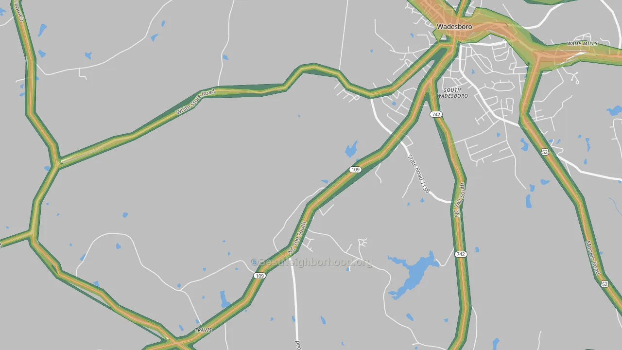 South Wadesboro, NC Map of Noise Levels in South Wadesboro