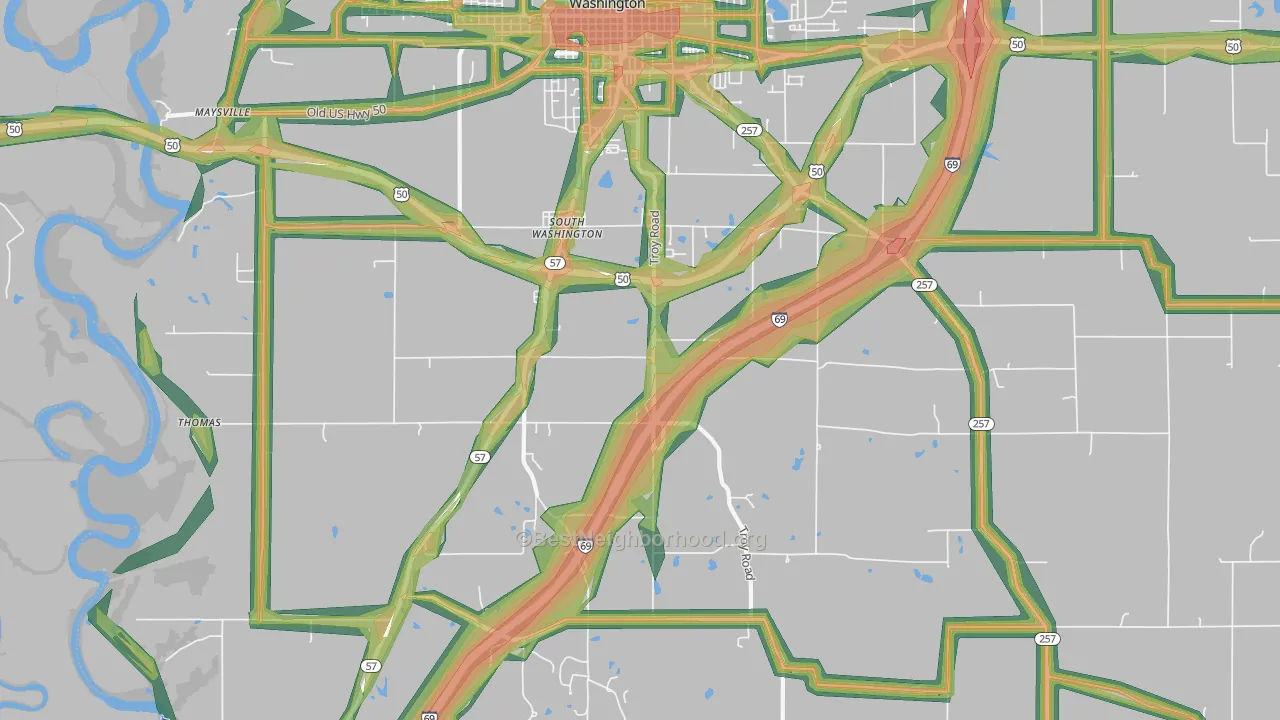 South Washington, IN Map of Noise Levels in South Washington