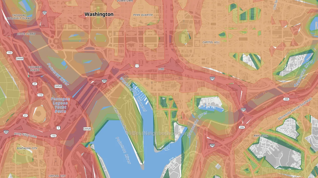 South West, Washington, DC Map of Noise Levels in South West