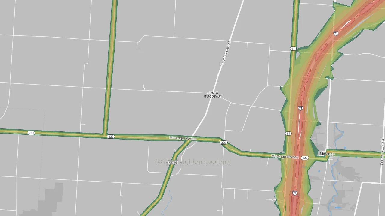 South Woodbury, OH Map of Noise Levels in South Woodbury