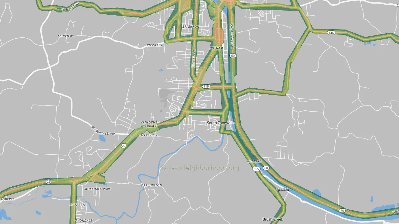 South Zanesville, OH Map of Noise Levels in South Zanesville