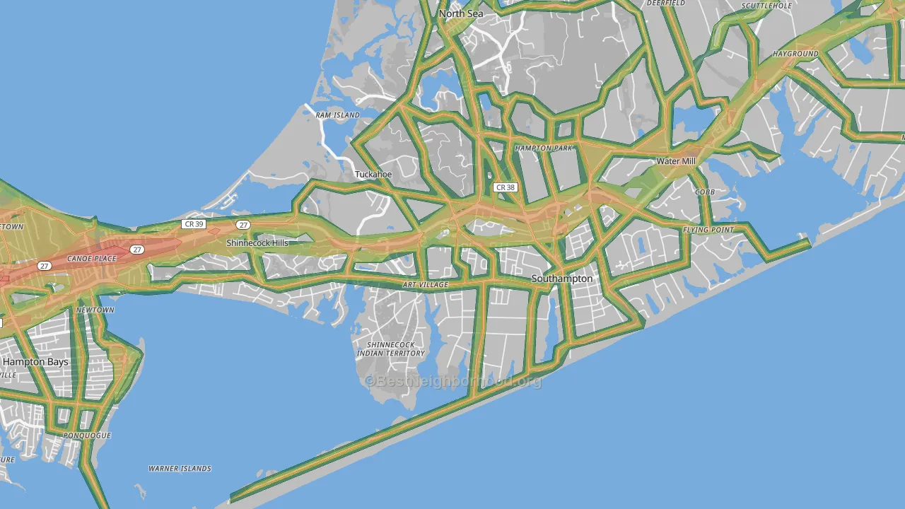 Southampton, NY Map of Noise Levels in Southampton