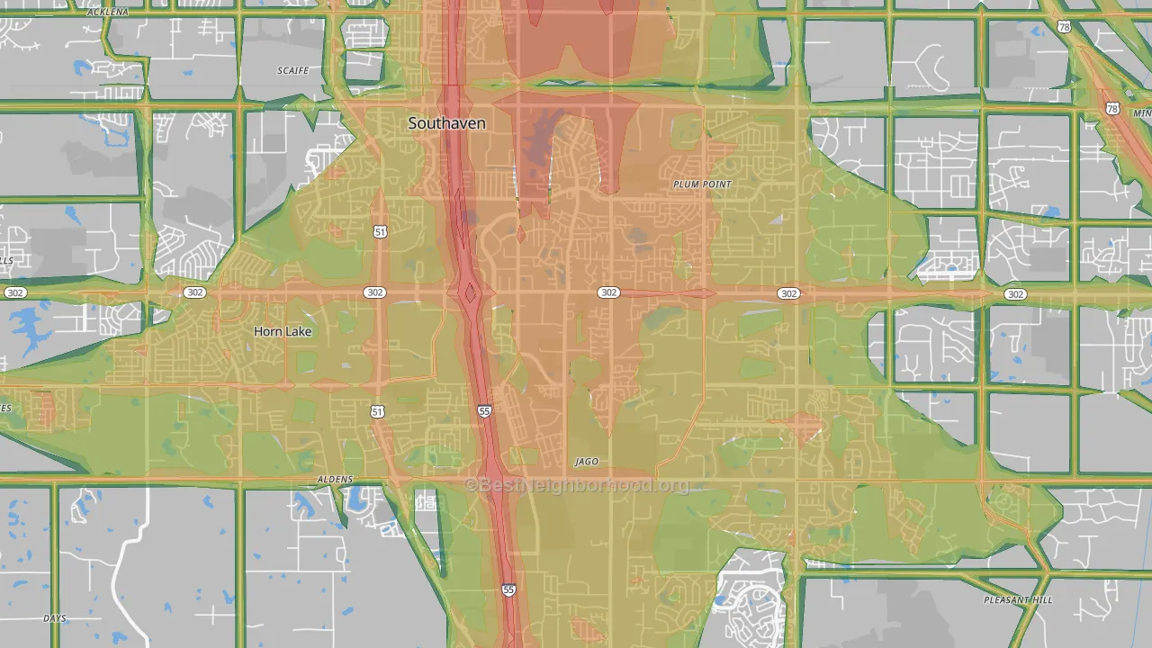 Southaven, MS Map of Noise Levels in Southaven