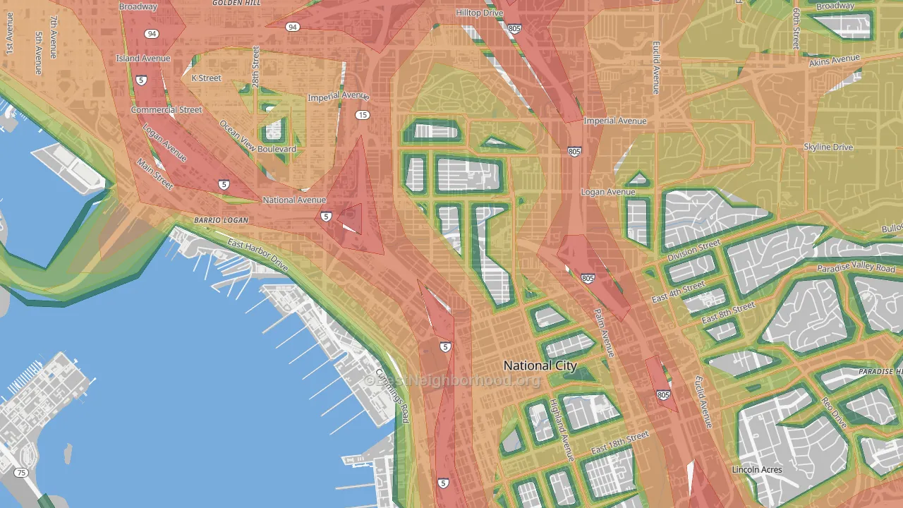 Southcrest, San Diego, CA Map of Noise Levels in Southcrest