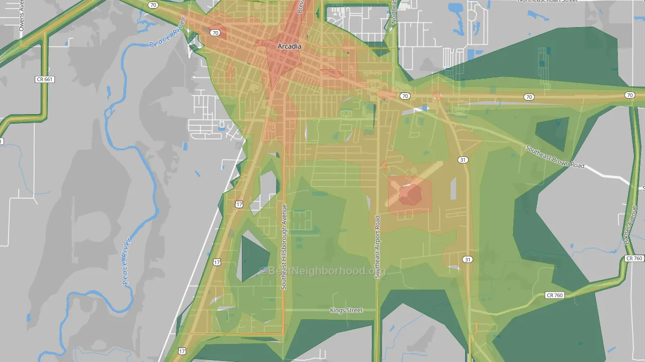 Southeast Arcadia, FL Map of Noise Levels in Southeast Arcadia