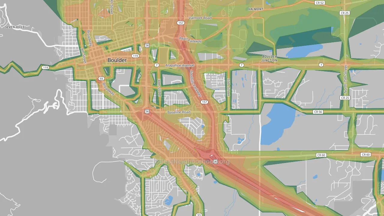 Southeast Boulder, Boulder, CO Map of Noise Levels in Southeast Boulder