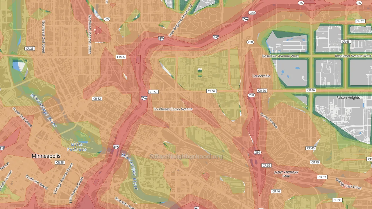 Southeast Como, Minneapolis, MN Map of Noise Levels in Southeast Como