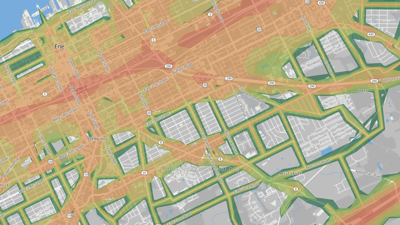 Southeast Erie, Erie, PA Map of Noise Levels in Southeast Erie