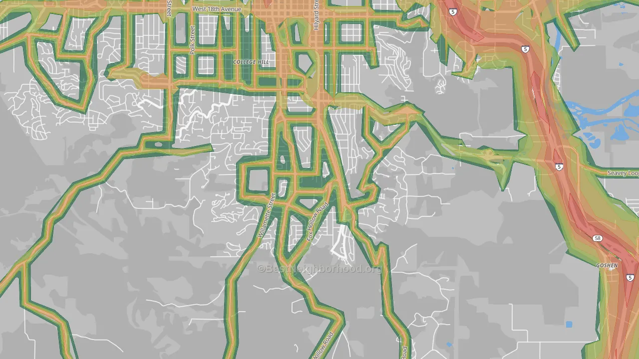 Southeast, Eugene, OR Map of Noise Levels in Southeast