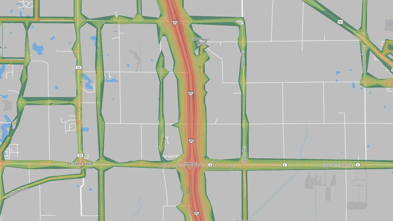Southeast Grove, IN Map of Noise Levels in Southeast Grove