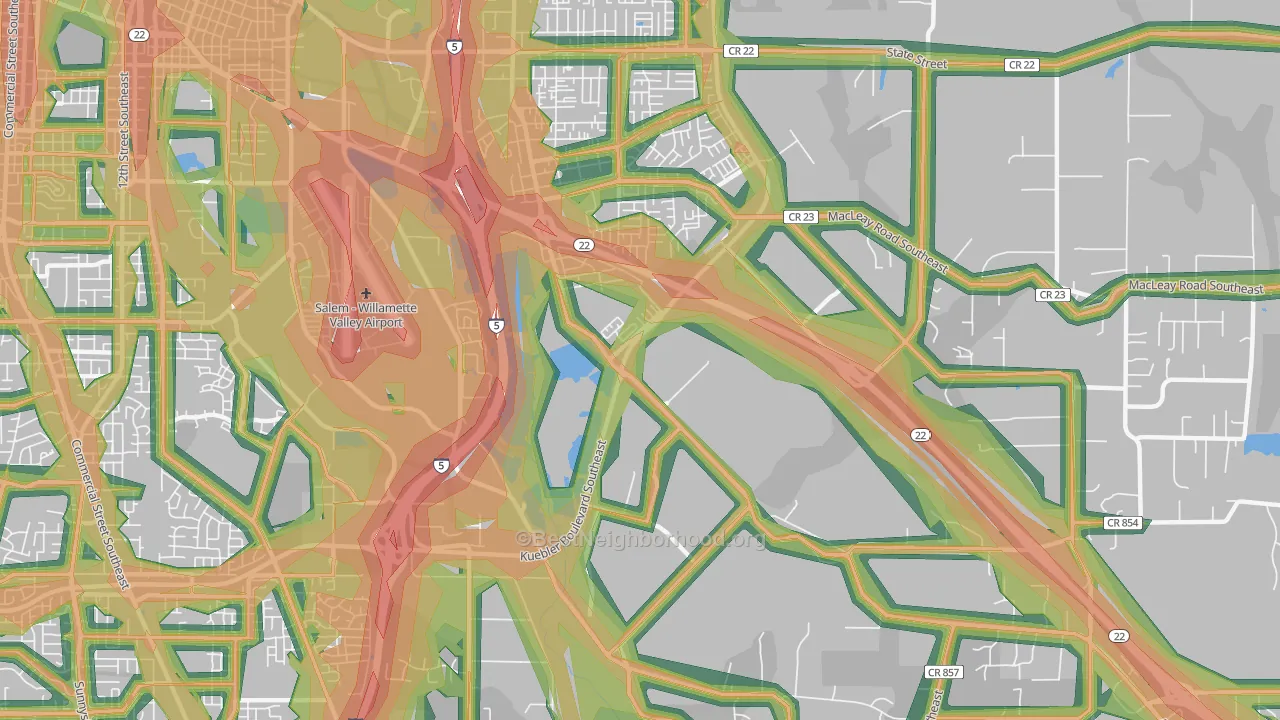 Southeast Mill Creek, Salem, OR Map of Noise Levels in Southeast Mill Creek