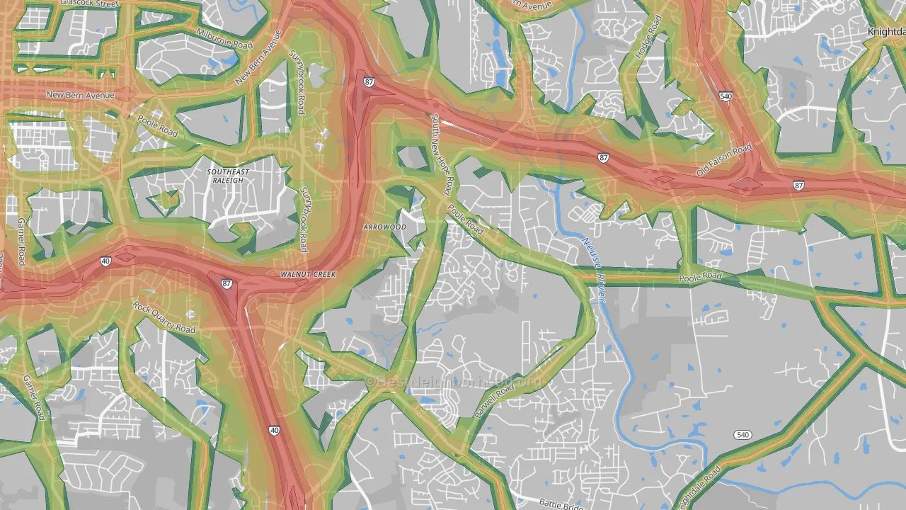 Southeast, Raleigh, NC Map of Noise Levels in Southeast