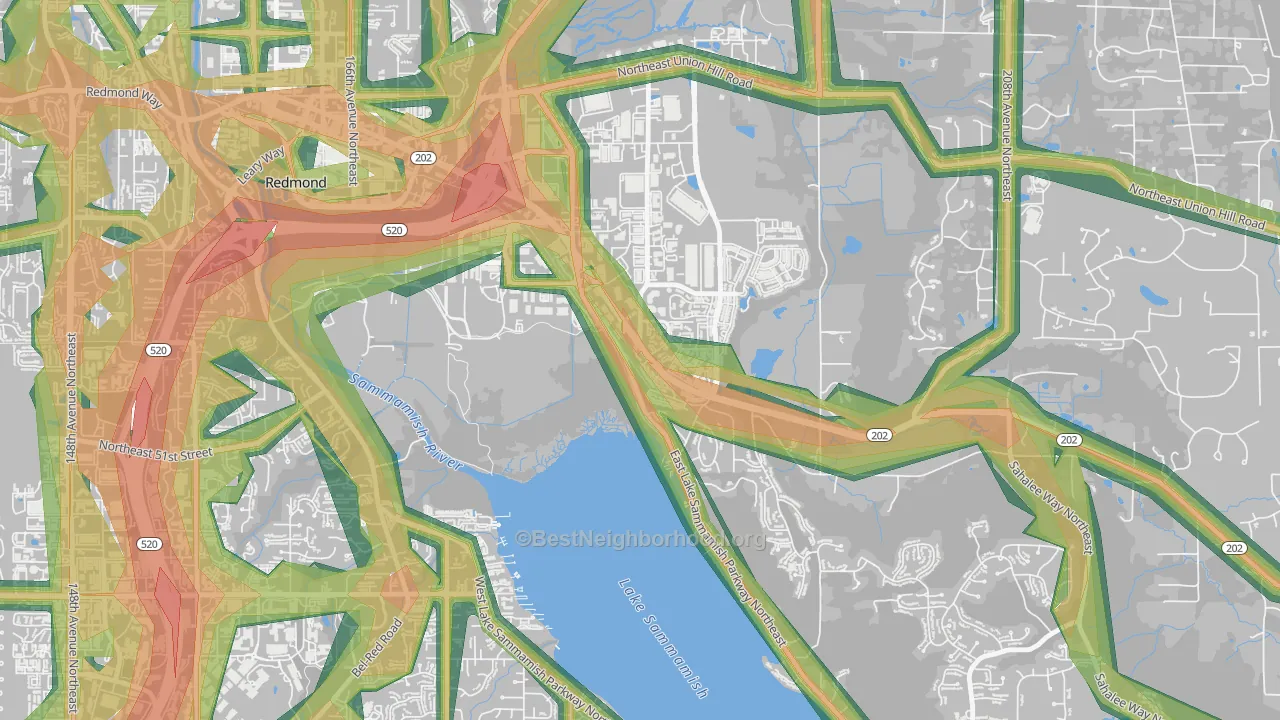 Southeast Redmond, Redmond, WA Map of Noise Levels in Southeast Redmond