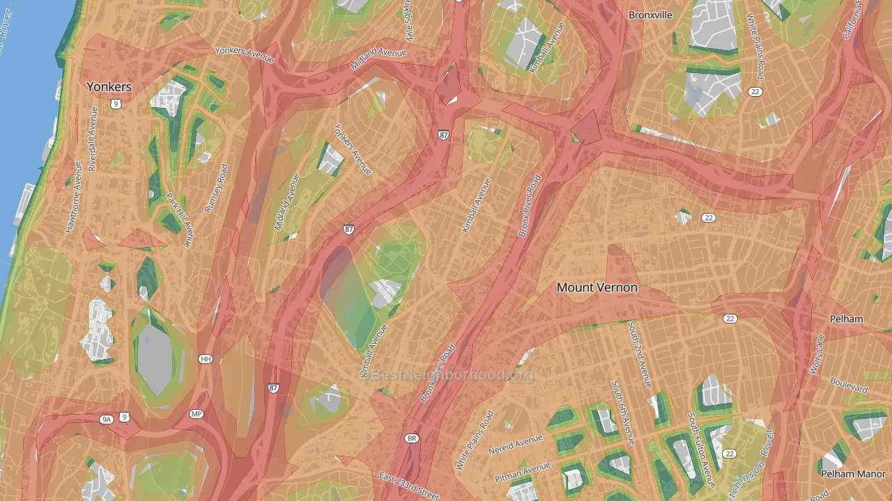 Southeast Yonkers, Yonkers, NY Map of Noise Levels in Southeast Yonkers