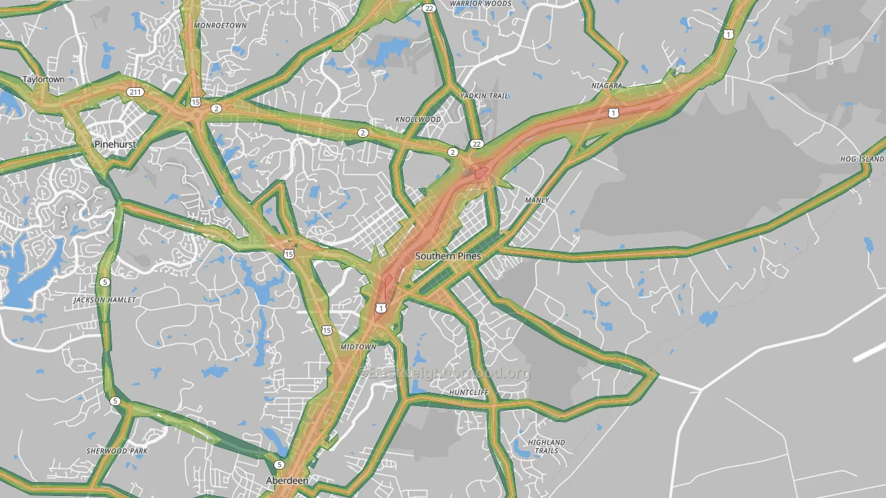 Southern Pines, NC Map of Noise Levels in Southern Pines