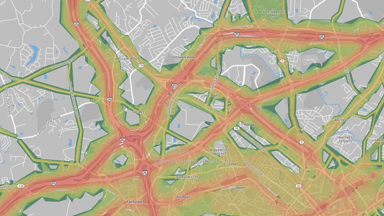 Southern Shops, SC Map of Noise Levels in Southern Shops