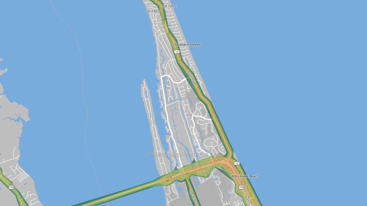 Southern Shores, NC Map of Noise Levels in Southern Shores