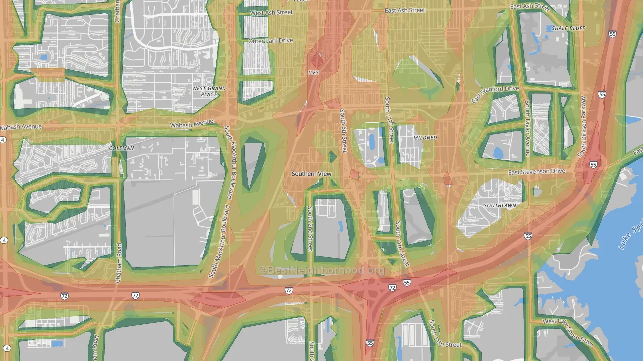 Southern View, IL Map of Noise Levels in Southern View