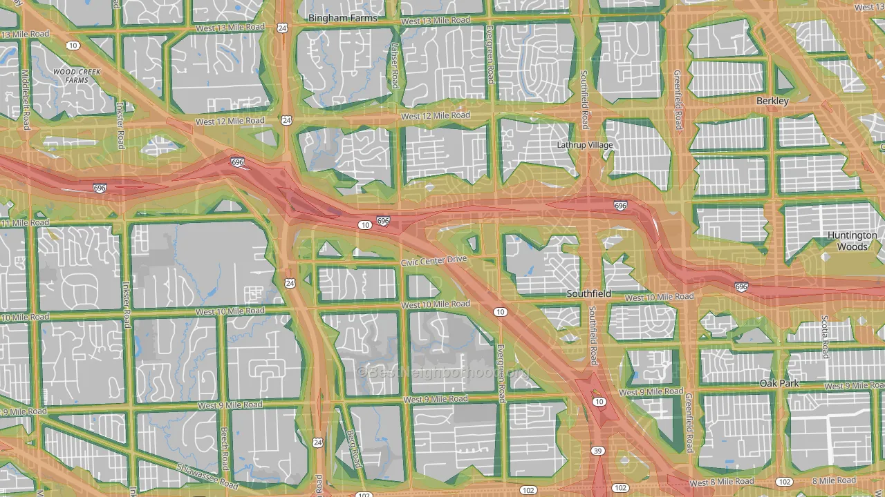 Southfield, MI Map of Noise Levels in Southfield