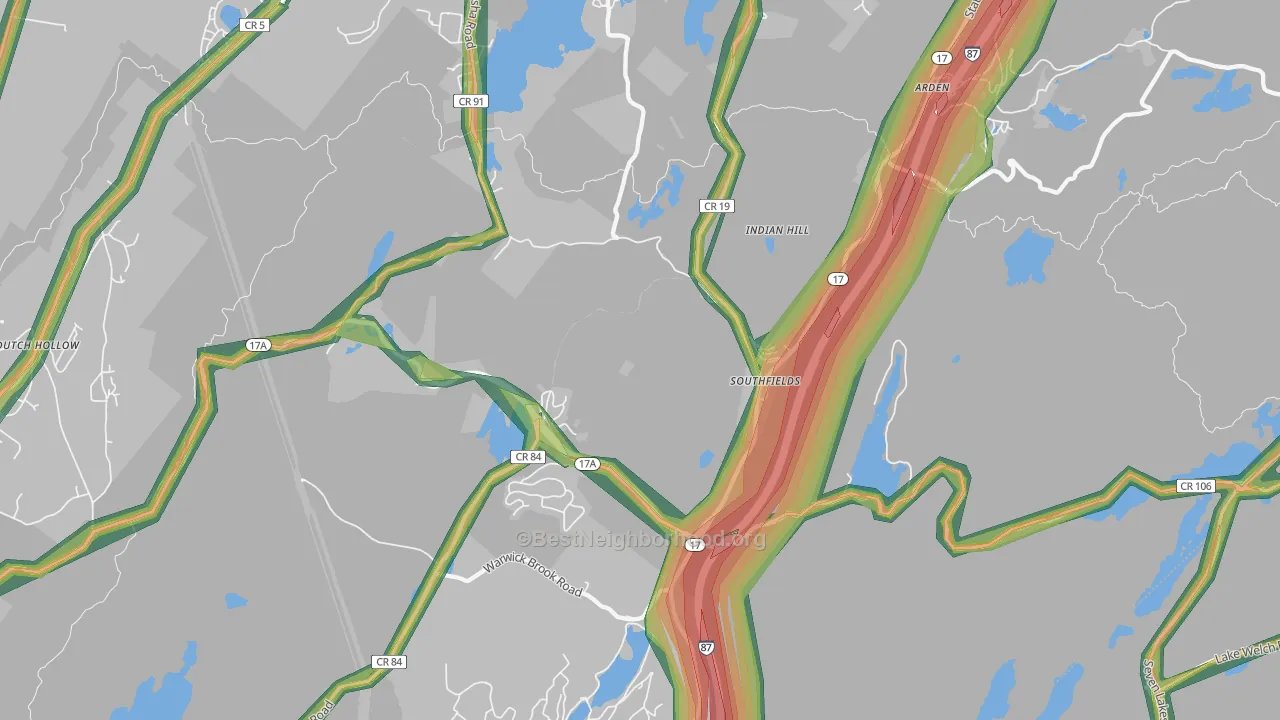 Southfields, NY Map of Noise Levels in Southfields
