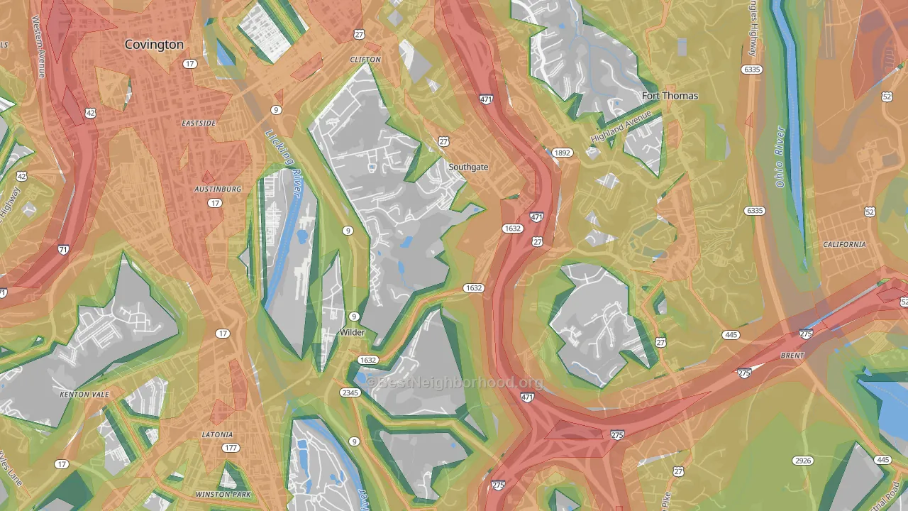 Southgate, KY Map of Noise Levels in Southgate