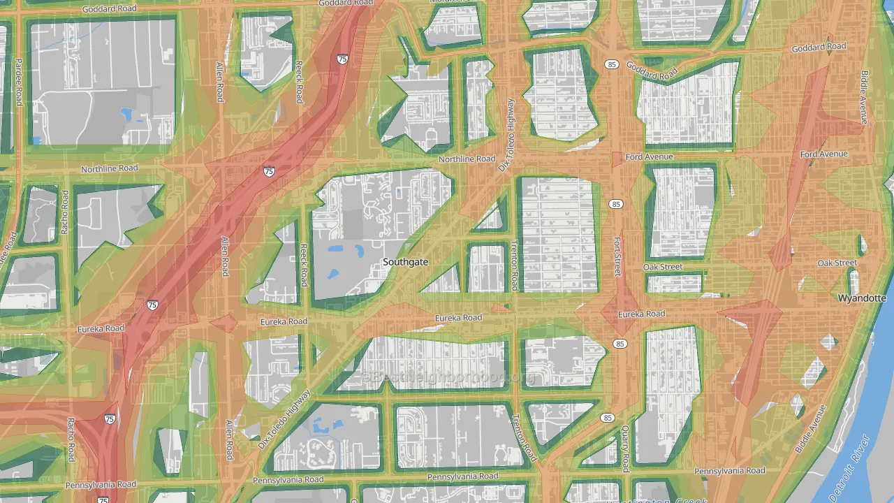 Southgate, MI Map of Noise Levels in Southgate