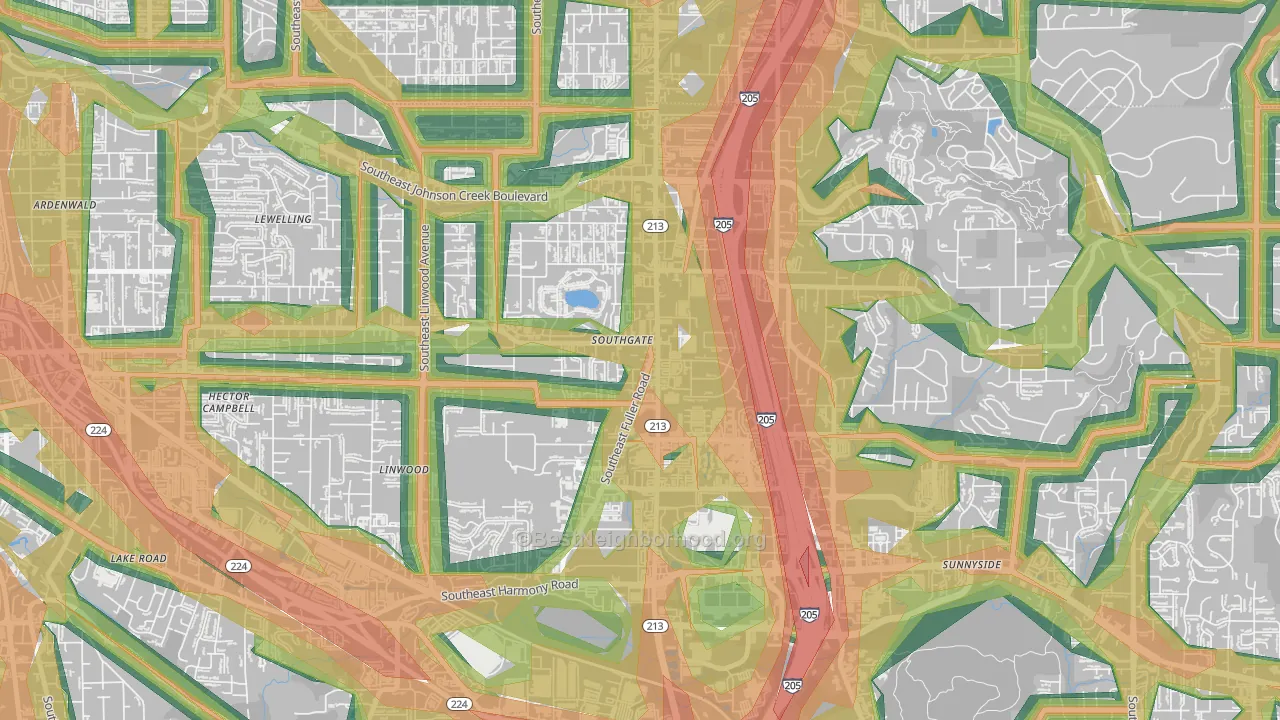Southgate, Portland, OR Map of Noise Levels in Southgate
