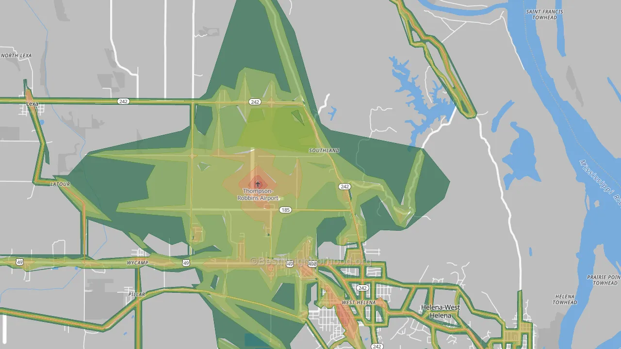 Southland, AR Map of Noise Levels in Southland