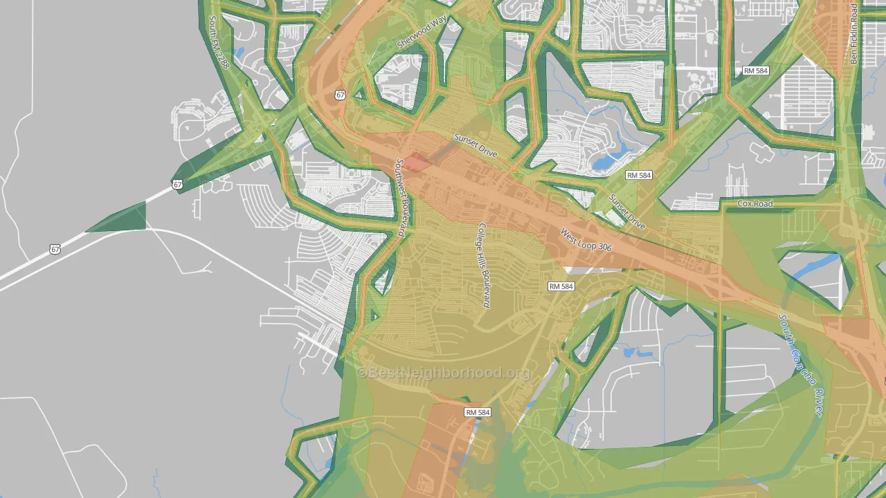 Southland, San Angelo, TX Map of Noise Levels in Southland