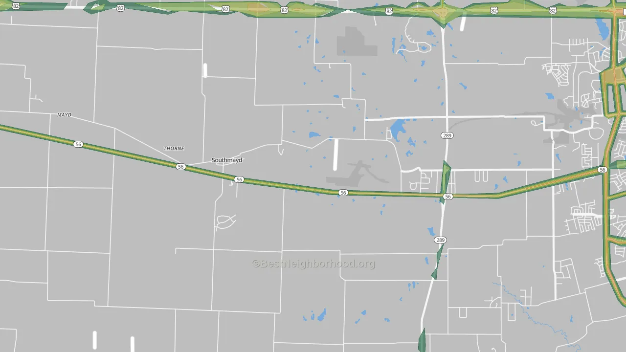 Southmayd, TX Map of Noise Levels in Southmayd