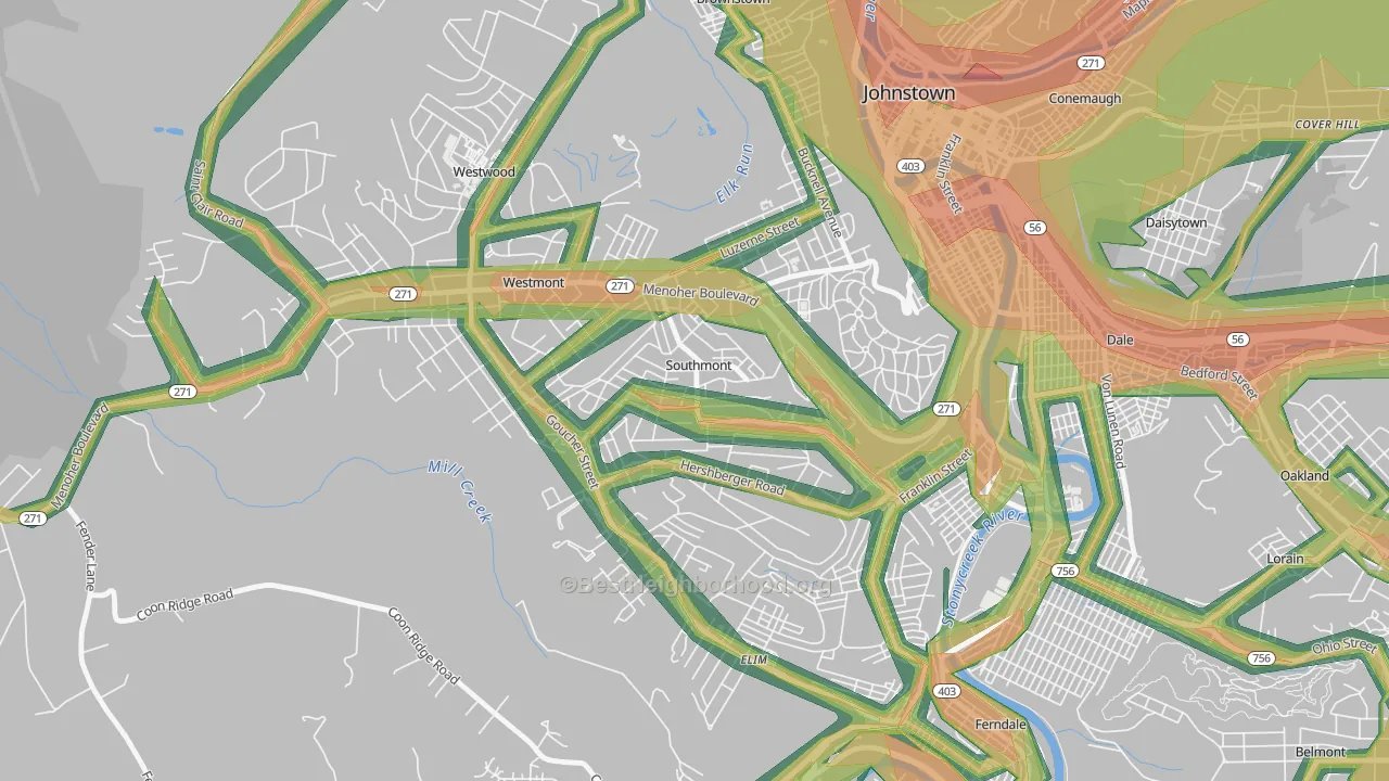 Southmont, PA Map of Noise Levels in Southmont
