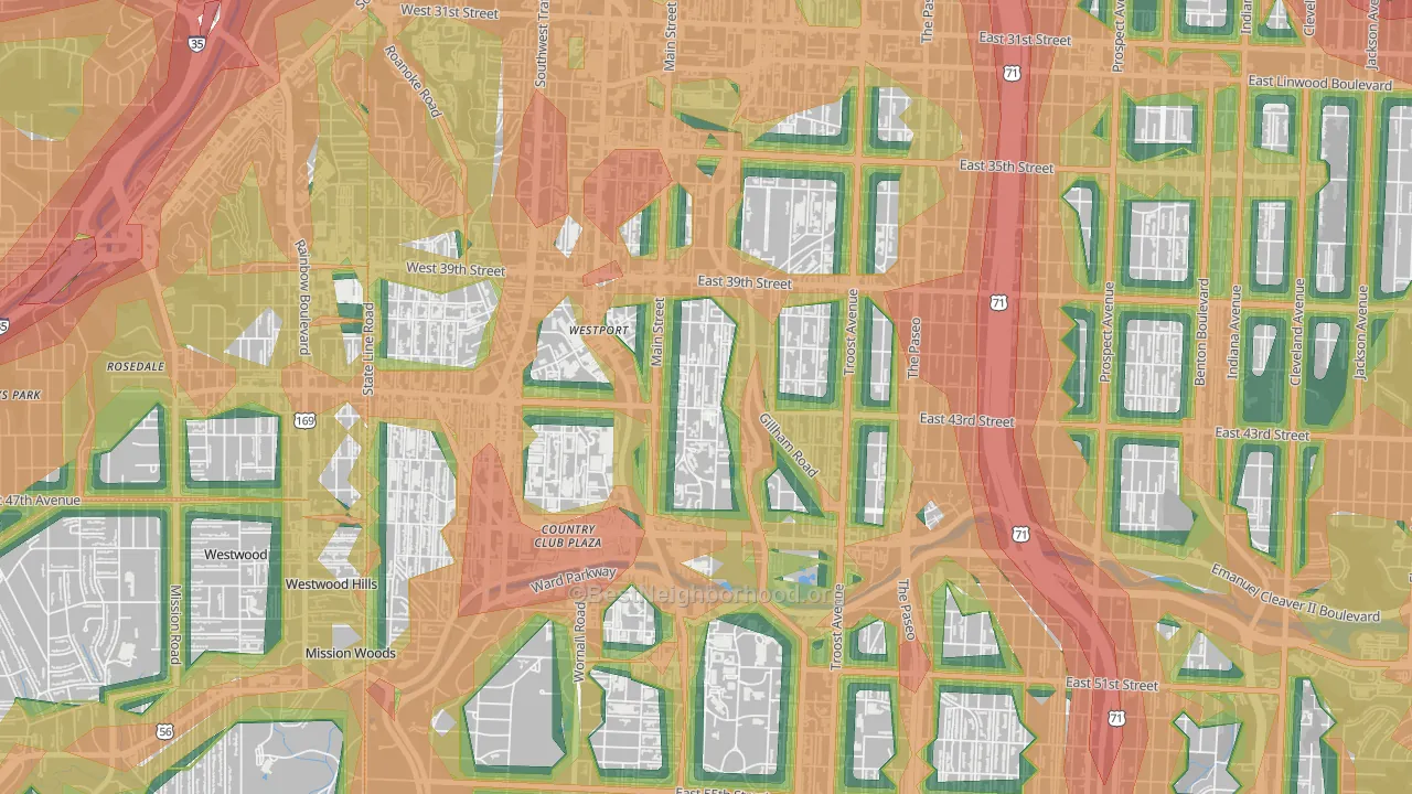 Southmoreland, Kansas City, MO Map of Noise Levels in Southmoreland