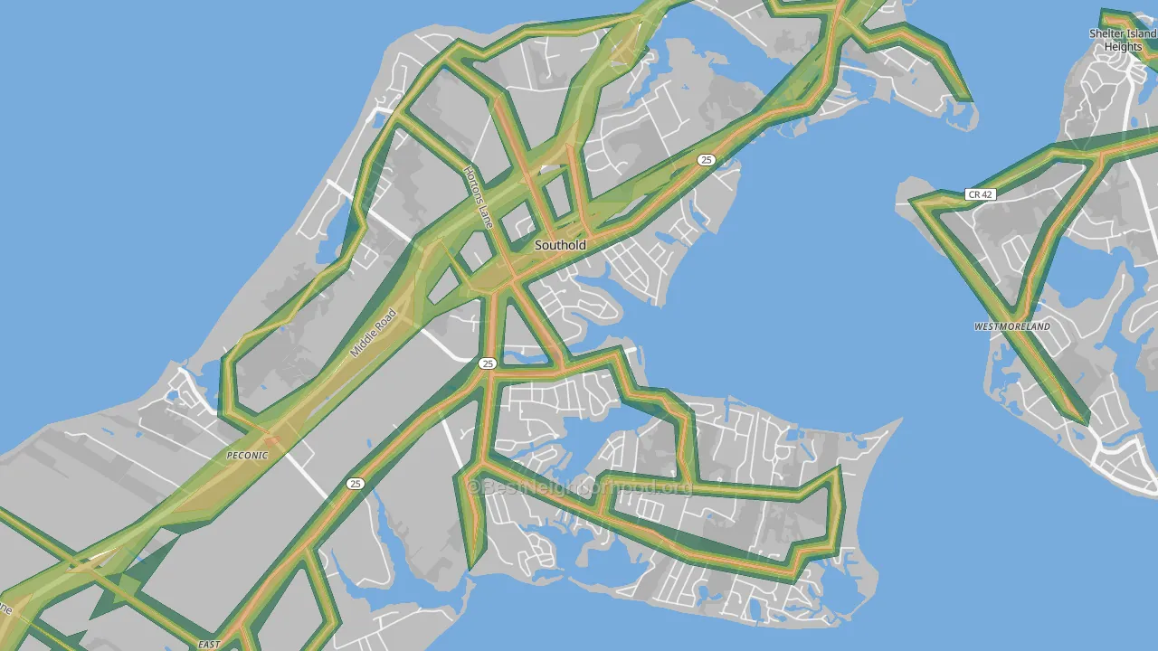 Southold, NY Map of Noise Levels in Southold