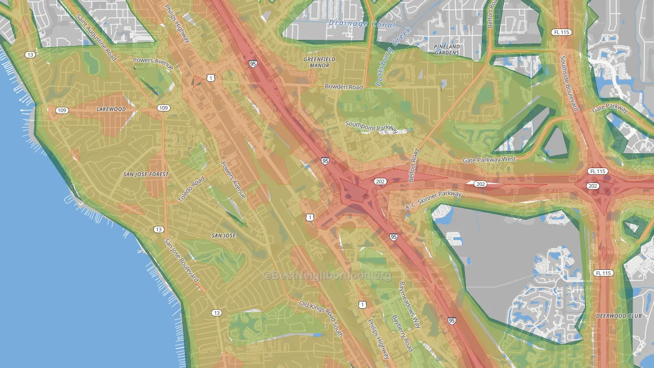 Southpoint, Jacksonville, FL Map of Noise Levels in Southpoint