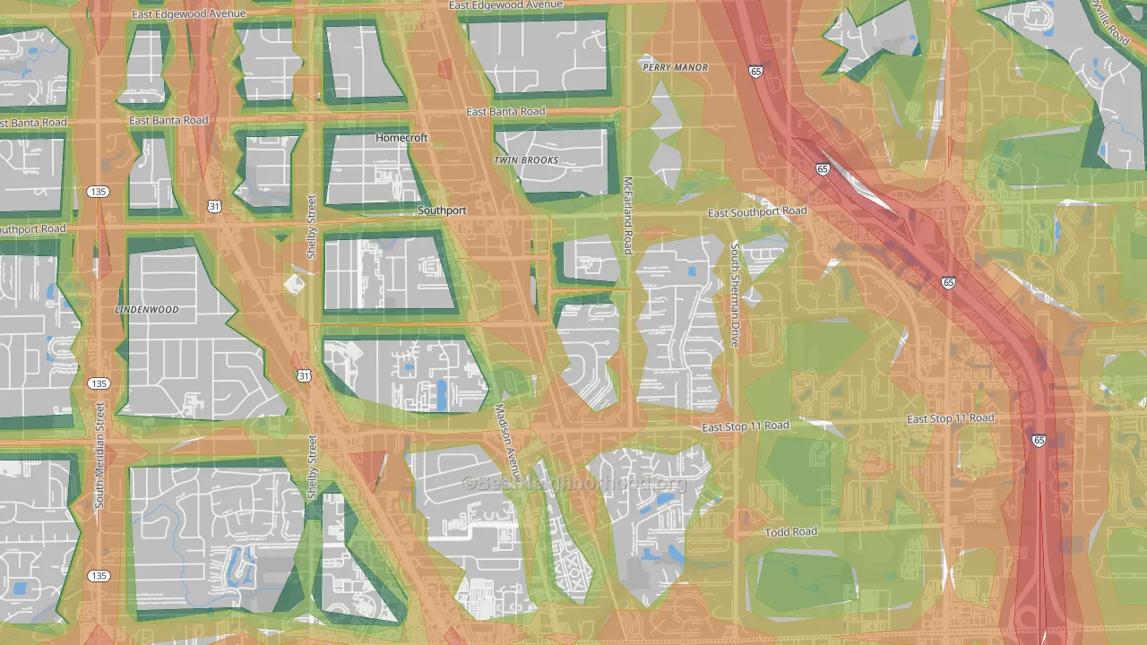 Southport, IN Map of Noise Levels in Southport