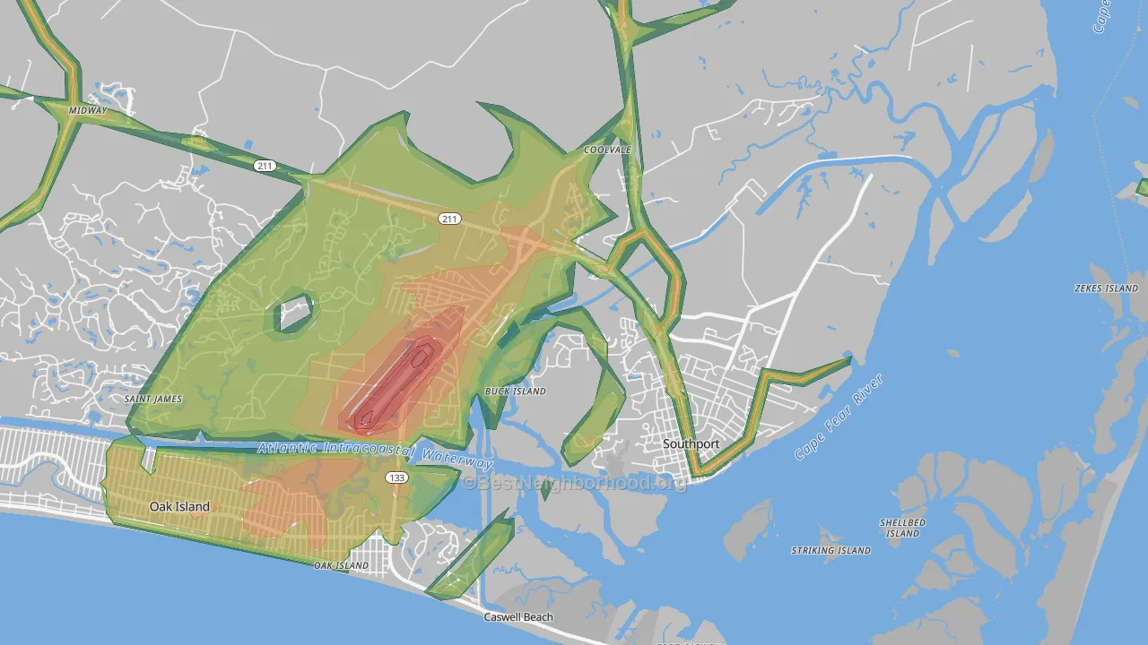 Southport, NC Map of Noise Levels in Southport