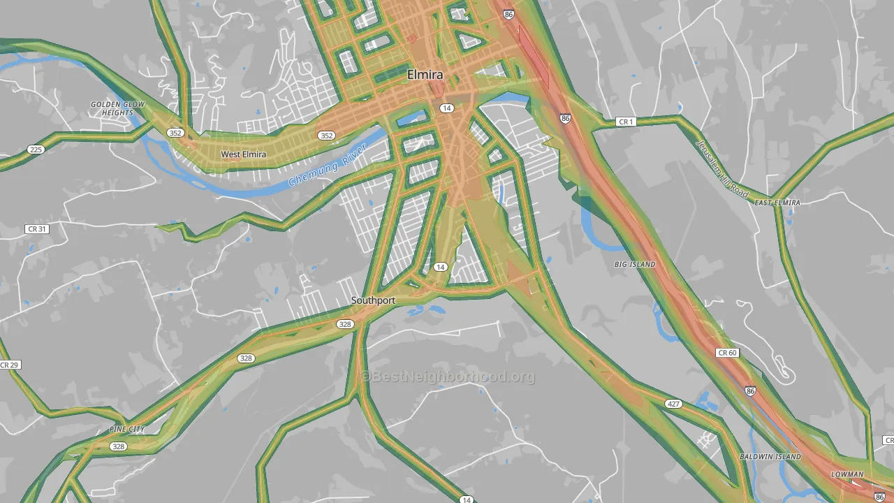 Southport, NY Map of Noise Levels in Southport