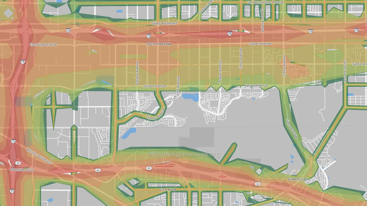Southridge Village, Fontana, CA Map of Noise Levels in Southridge Village